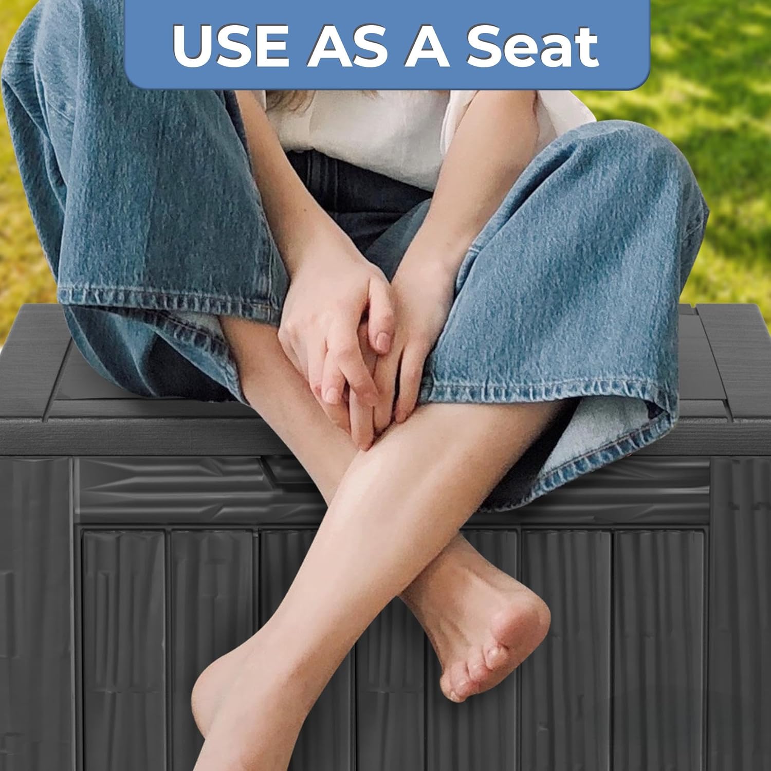 35 Gallon Resin Deck Box, Waterproof Outdoor Storage Bin for Patio, Poolside, and Garden, Lockable & UV-Resistant, Ideal for Small Spaces, Black