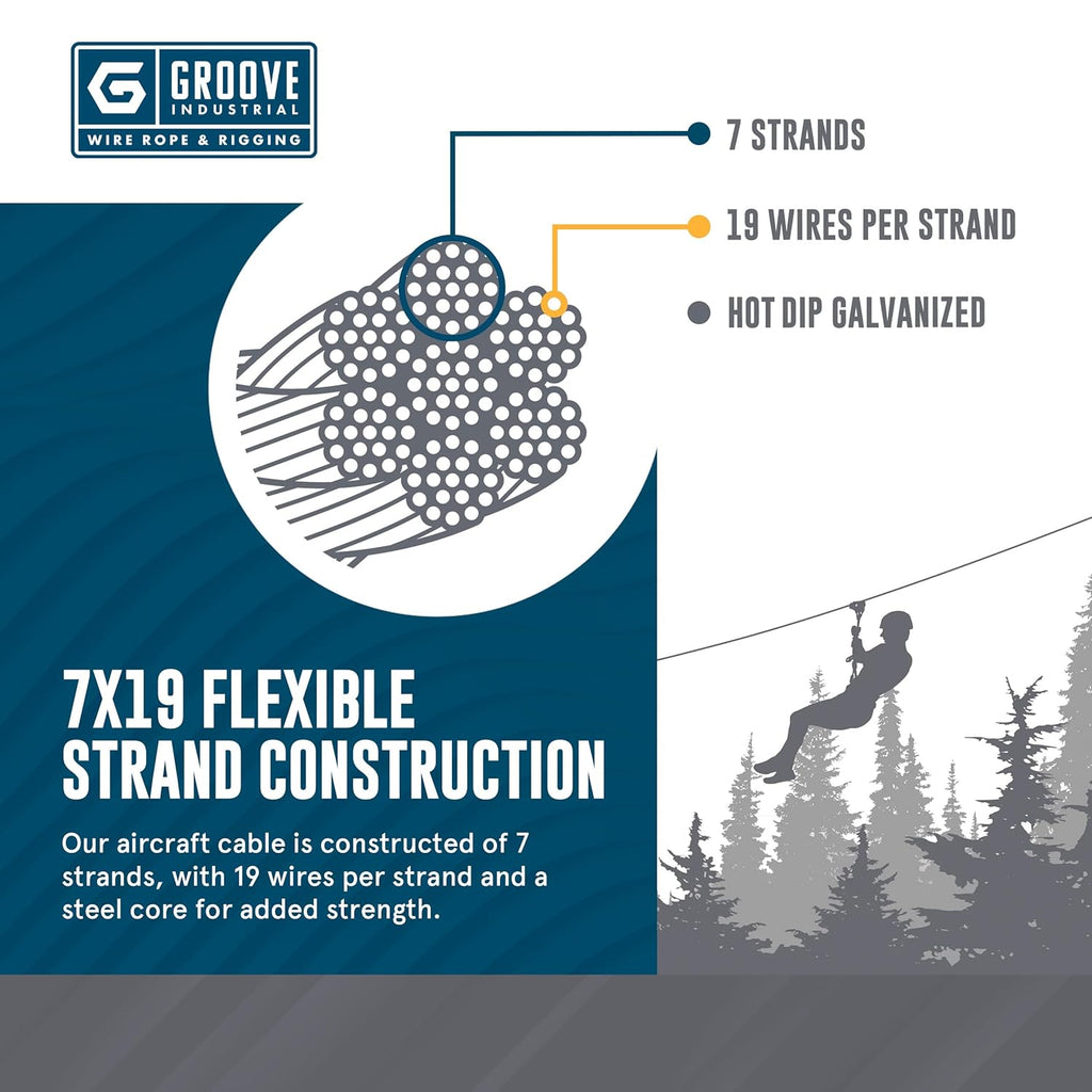 1/4’’ 7x19 Hot Dip Galvanized Aircraft Cable – Steel Wire Rope - 3000 Feet