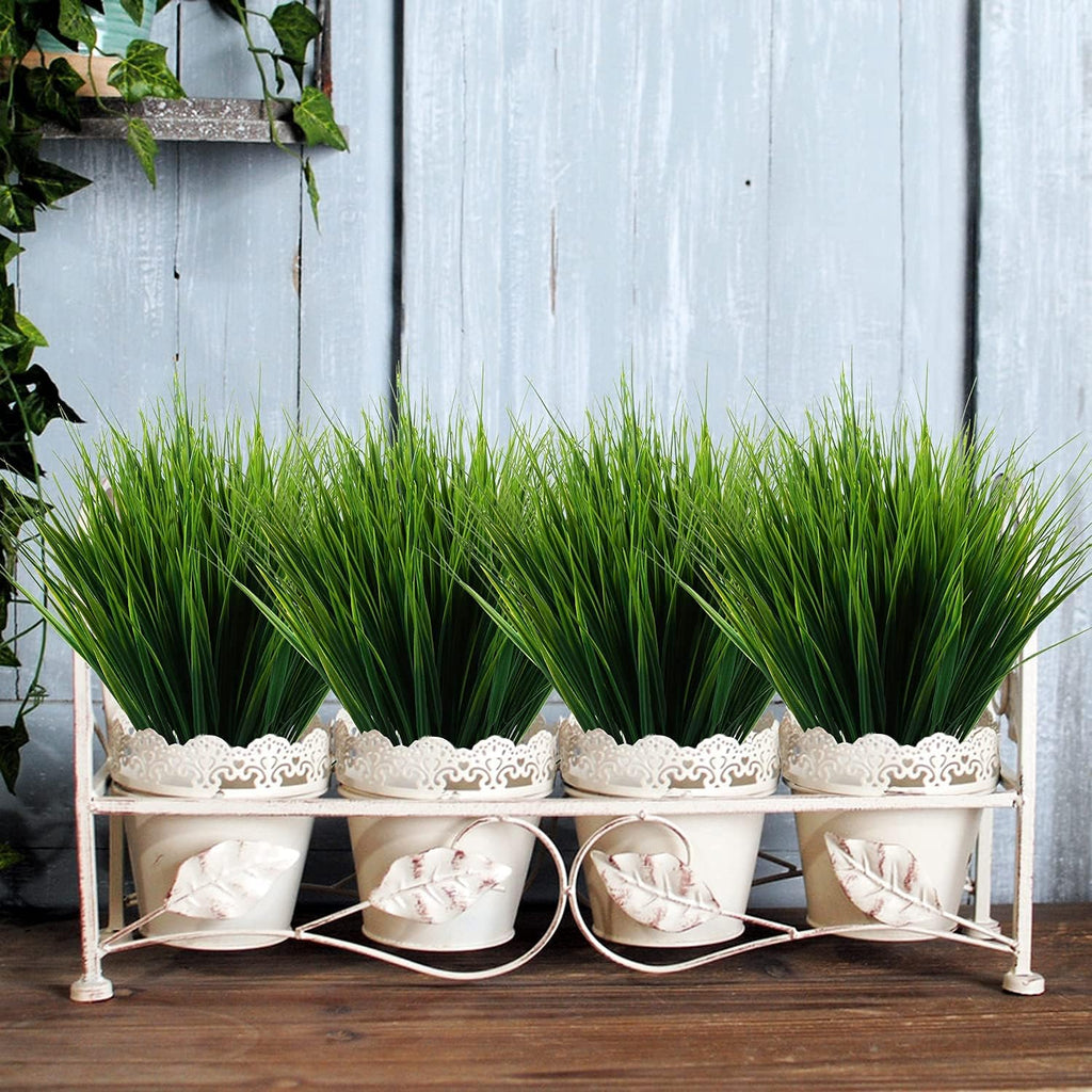 8 Pack Artificial Plants Flowers Grass Shrubs No Fade Faux Plastic Flowers Outdoor for Farmhouse Garden Porch Patio Indoor Wedding Decoration Greenery Fake Plants uv Resistant (3#Green)