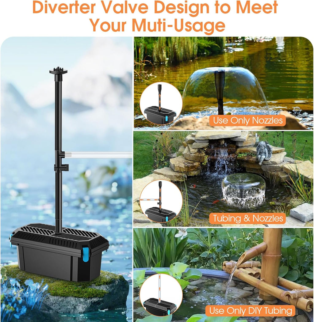 Antfraer 30W Solar Pond Filter with Water Pump,Solar Pond Pump with 6.6FT PVC Tubing/ 16.5FT Cord, Pond Filter for Outdoor Garden Waterfall DIY Water Features