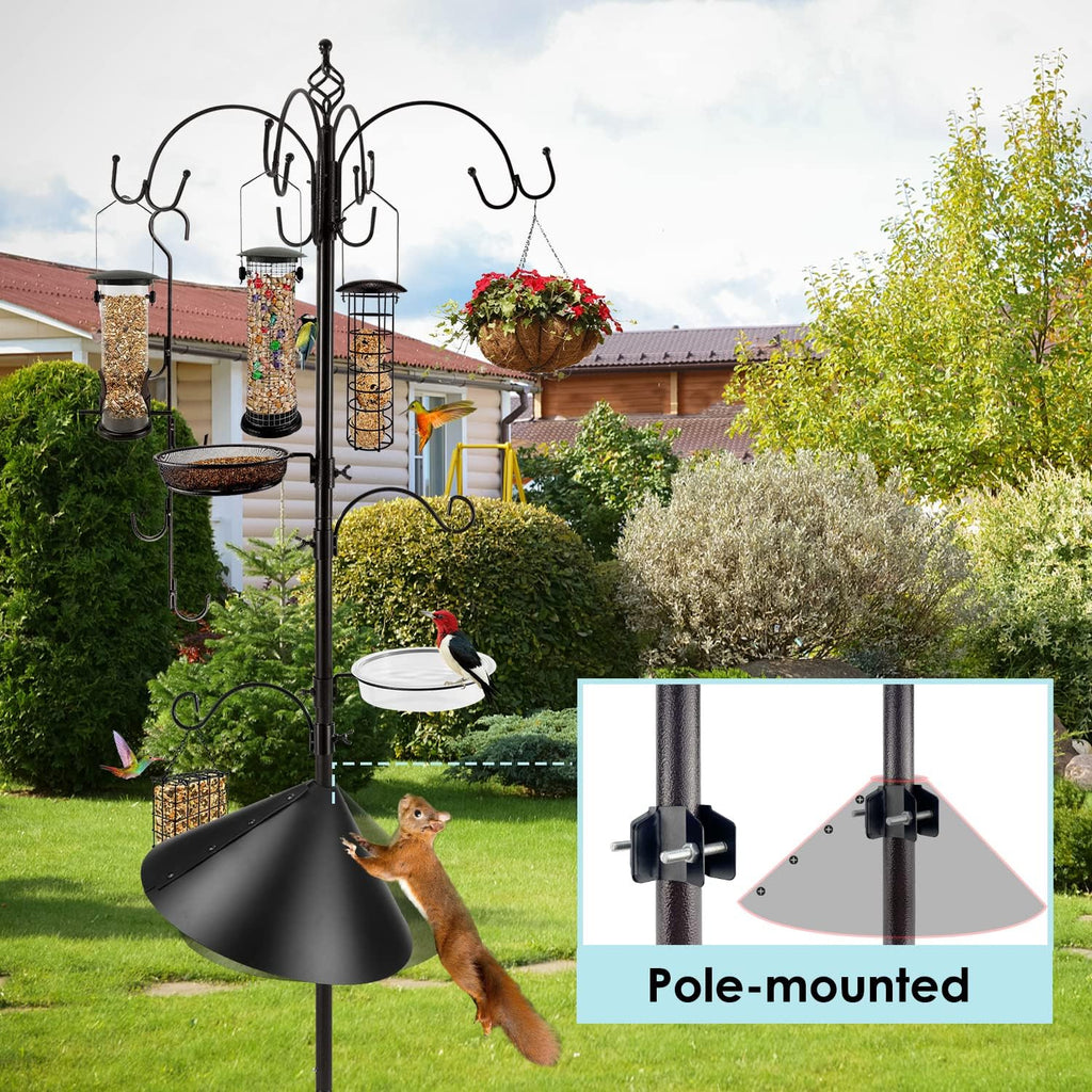 Bird Feeding Station Kit with Squirrel Baffle Bird Feeder Pole with Suet Cage Mesh Tray Fruit Hook Double W Hook for Attracting Wild Birds and Hanging Planter Hanger Lights