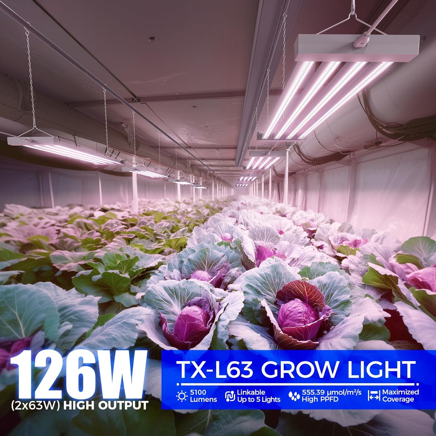 Barrina TX-L63 3FT LED Grow Light, 126W (2 x 63W), 4 Panels Wider Coverage, Full Spectrum, High PPFD, Super Bright, Linkable, Hanging Fixture, Plant Stand with Grow Light for Indoor Seeding, 2 Packs