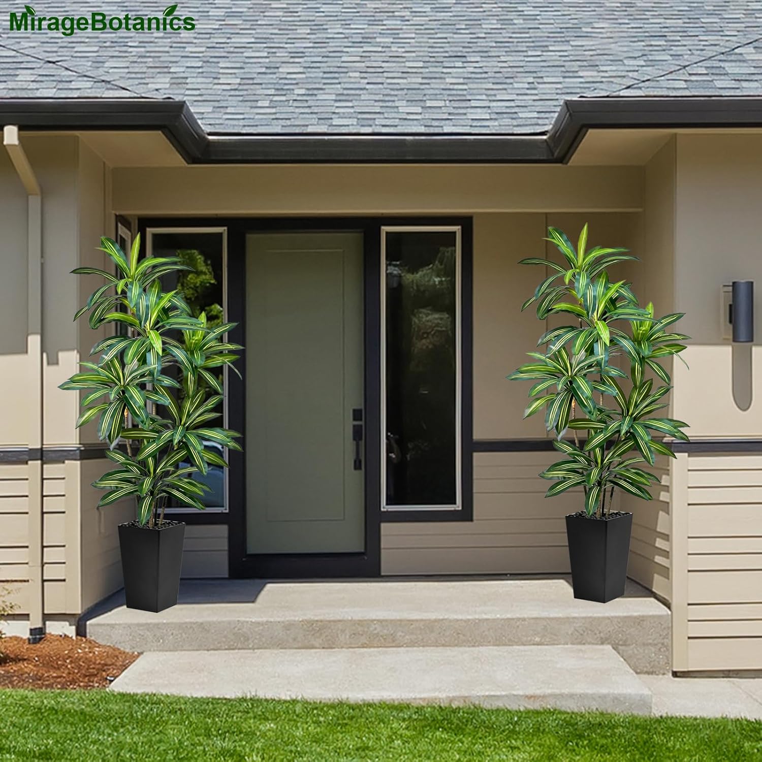 Artificial Dracaena Tree 7FT Tall Fake Plant with White Pot - Realistic Faux Dragon Tree with Tall Planter - Indoor Floor Plant for Home, Office,Mall, Living Room, Bedroom Decor (Black - Planter, 7ft)