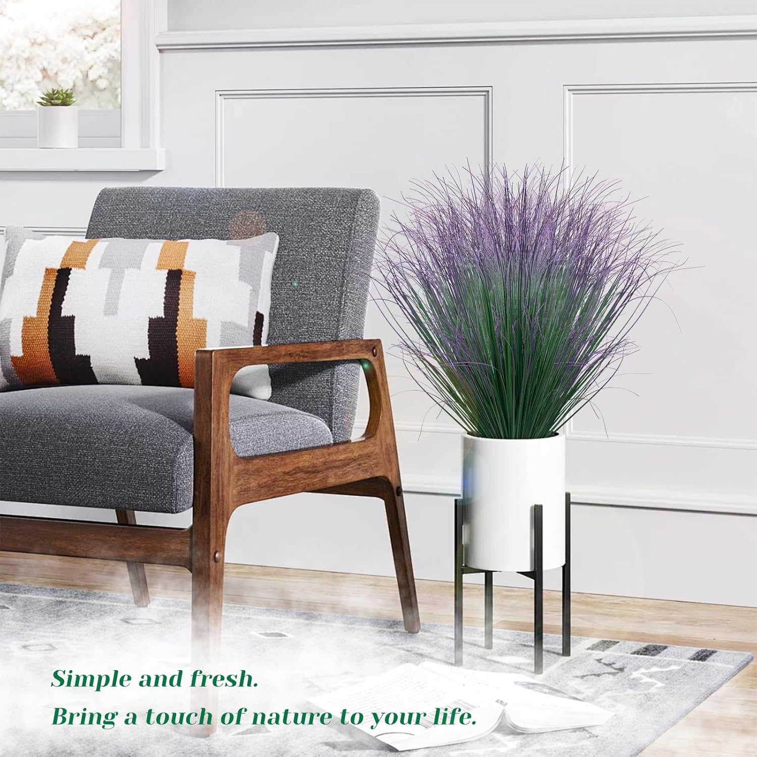 12Pcs Artificial Grass Plants, Faux Shrubs Wheat Grass, Artificial Tall Grass Fake Plants for Outdoor Decor,Artificial Greenery Stems Weed for Room Indoor Home Decor（Green Purple Tail）