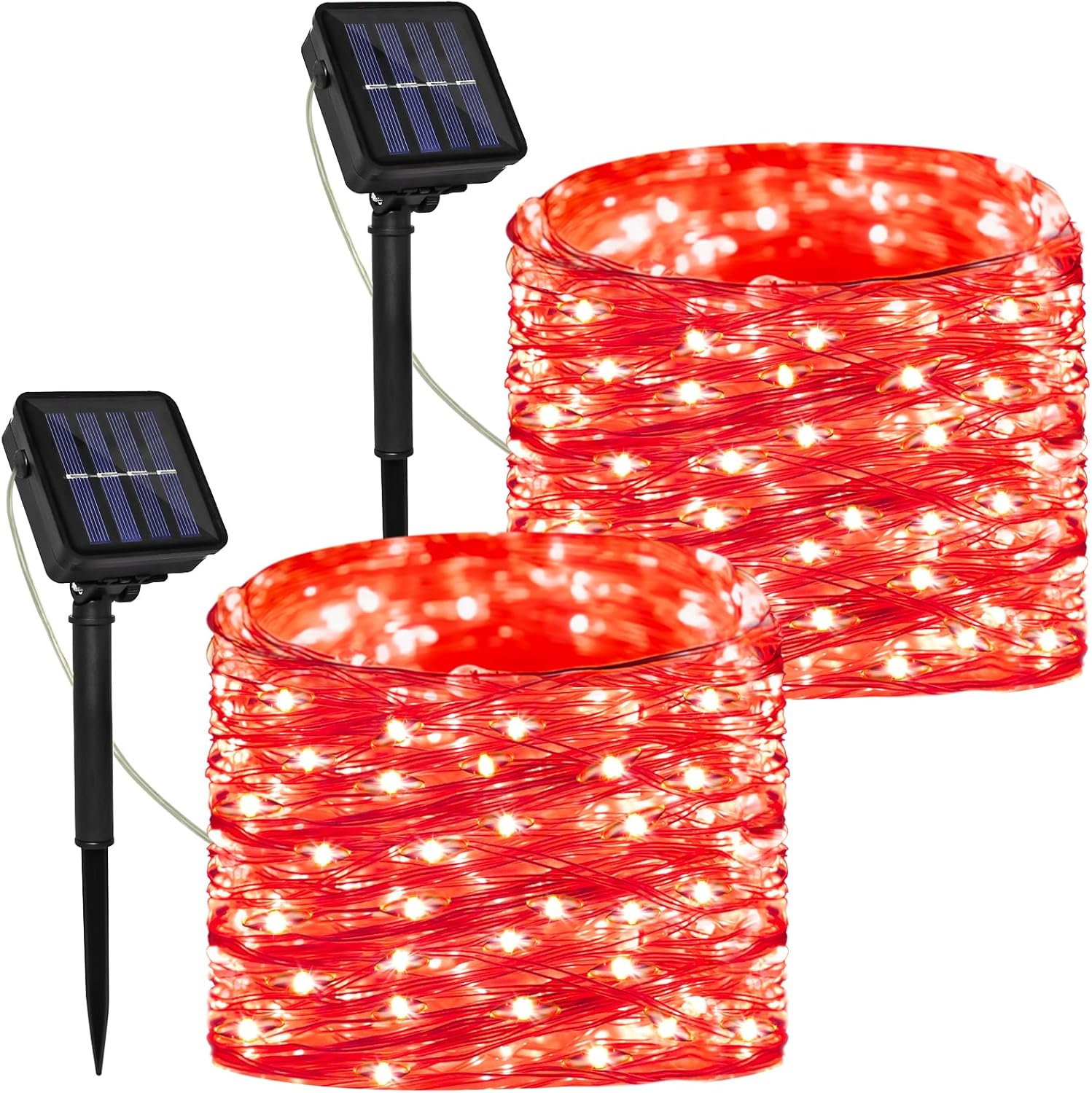 Solar Powered String Lights Outdoor, 2 Pack Total 200 LED 66FT Solar Powered Decorative Fairy Lights 8 Modes for Valentines Day Decor, Garden, Patio, Party, Yard, Christmas(Red)