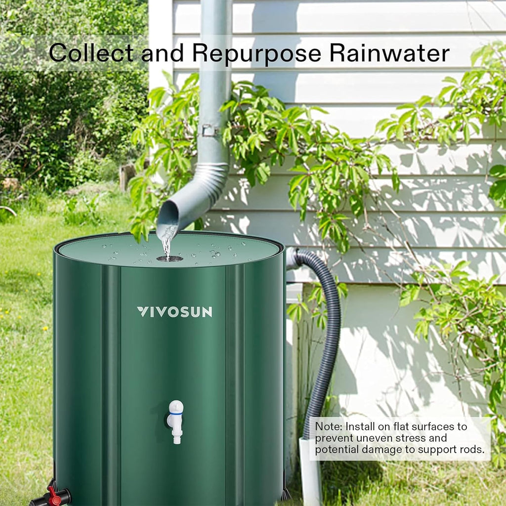 VIVOSUN Collapsible Rain Barrel, 53 Gallon with 1000D Oxford Cloth, Portable Rain Collection System, Water Barrel Collector w/Filter Spigot, Green