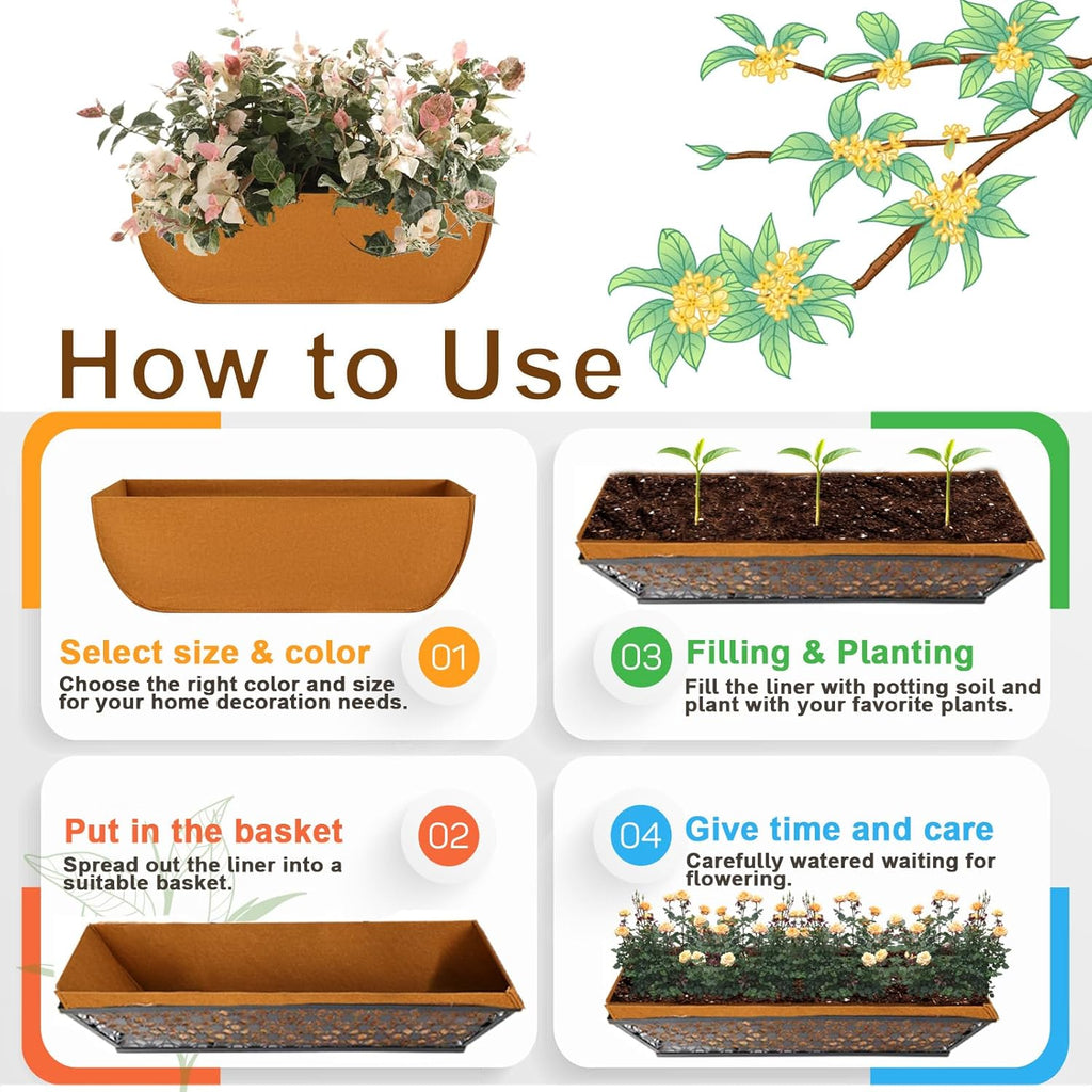 1-Pack 30in Planter Liners - Breathable Felt Hanging Basket and Window Box Liners - Prevent Root Suffocation and Bird Damage - Black