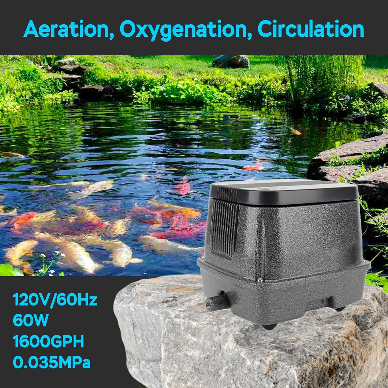 AquaMiracle Linear Air Pump, 635/950/1600/4000GPH Pond Bubbler Septic Air Pump, Energy-Efficient Pond Aerator for Outdoor Ponds, Aquariums, Hydroponics, Waste Treatment