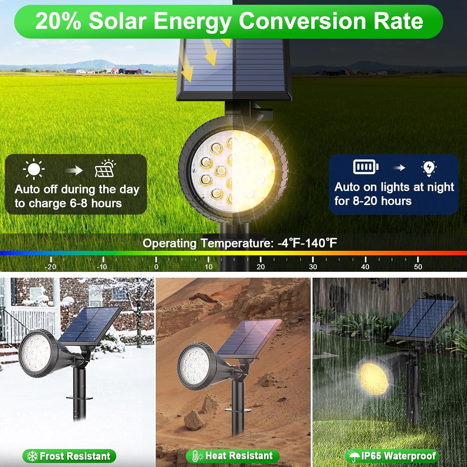 Solar Spot Lights Outdoor Waterproof 180° Adjustable Solar Powered Landscape Lights for Yard 4 Lighting Modes Solar Spotlights for Pathway Garden Outside Wall Pool Porch (6 Pack, Warm White)