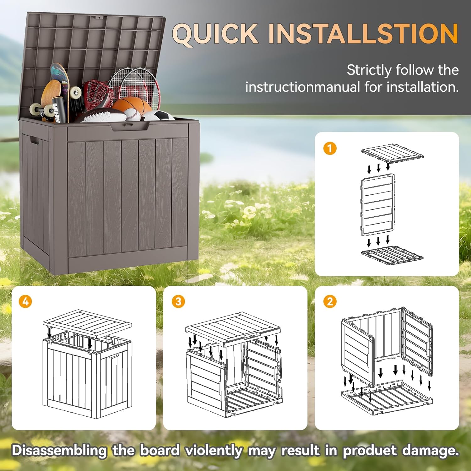 Outdoor Storage Box, 32 Gallon Deck Box Indoor Outdoor Storage Bin,Waterproof Resin Patio Storage Box for Garden Tools,Package Delivery,Pool Accessories,Sports Equipment,Patio Furniture,Lockable