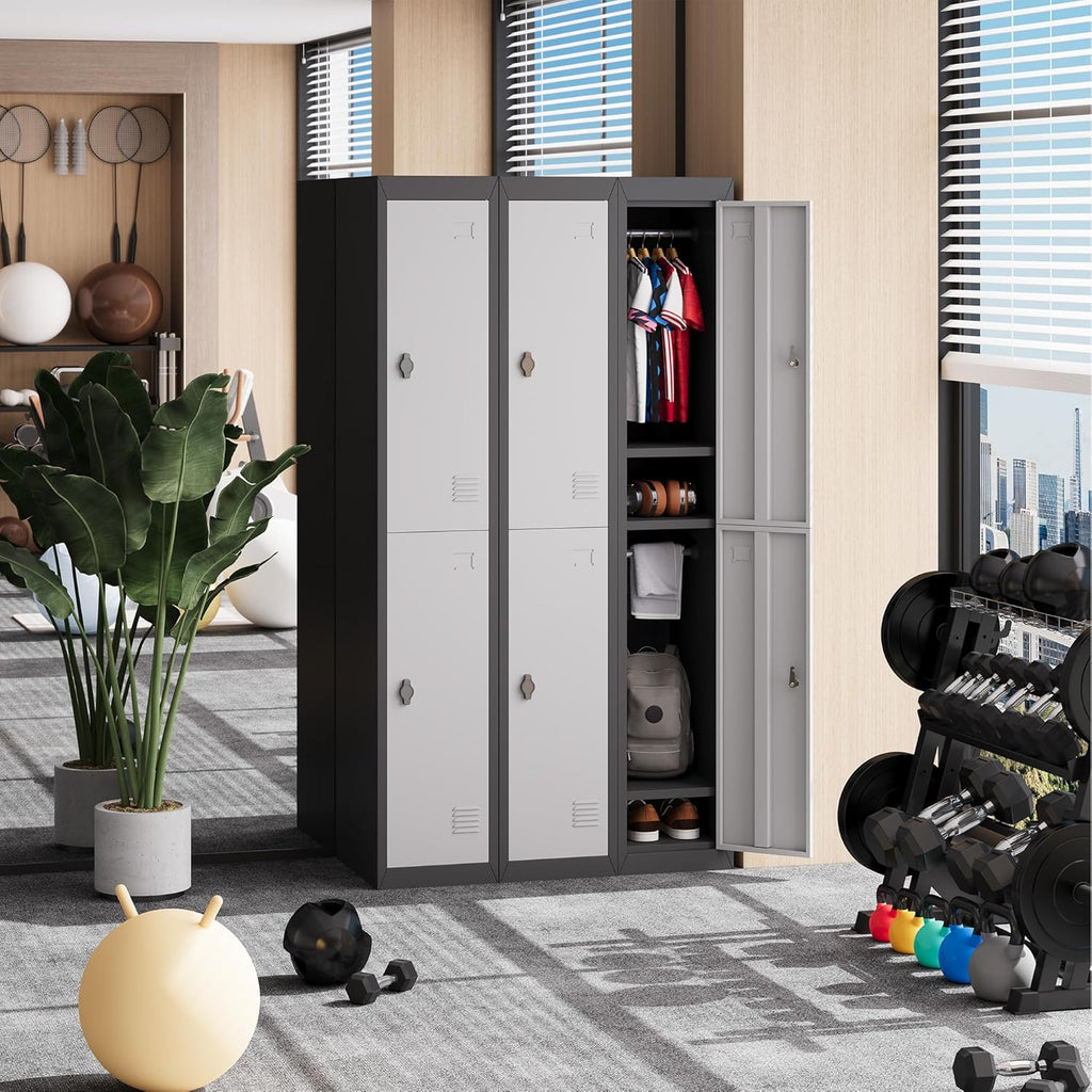 2 Doors Tall Single Metal Locker, Metal Lockers for Employees with Keys, 72” Black Employee Storage Cabinet with Doors, Steel Storage Cabinets Lockable for School, Gym, Home, Office, Mudroom, Black