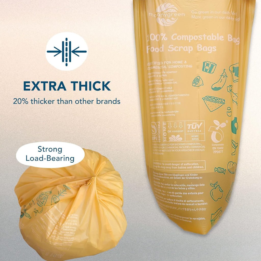 Compostable Trash Bags 13 Gallon, Tall Kitchen Food Waste Bags, US BPI ASTM D6400 and Europe OK Compost Home Certified, Heavy-Duty, 49.2 Liter, 100 Count, Extra Thick