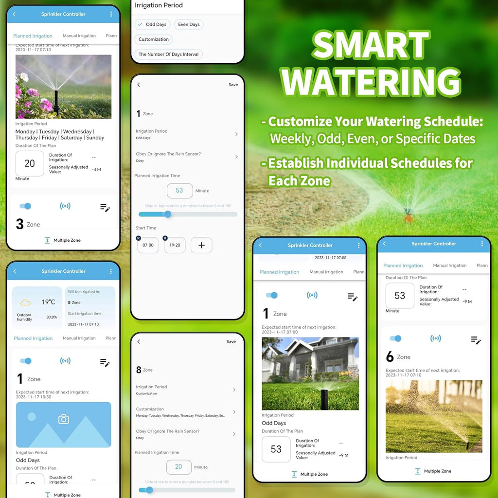 8 Zones WiFi Smart Sprinkler Controller, Briidea Automatic Irrigation Controllers with Customized Watering Schedule & Seasonal Adjustment, Water Efficiently and Keep Your Plants Healthy