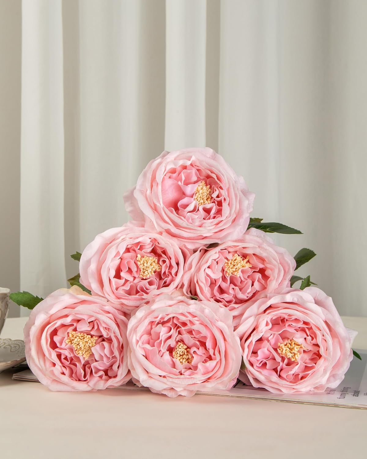 DuHouse 5Pcs Silk Roses Fake Pink Roses with Stems Real Touch Rose Artificial Flowers for Arrangement Wedding Party Home Decoration
