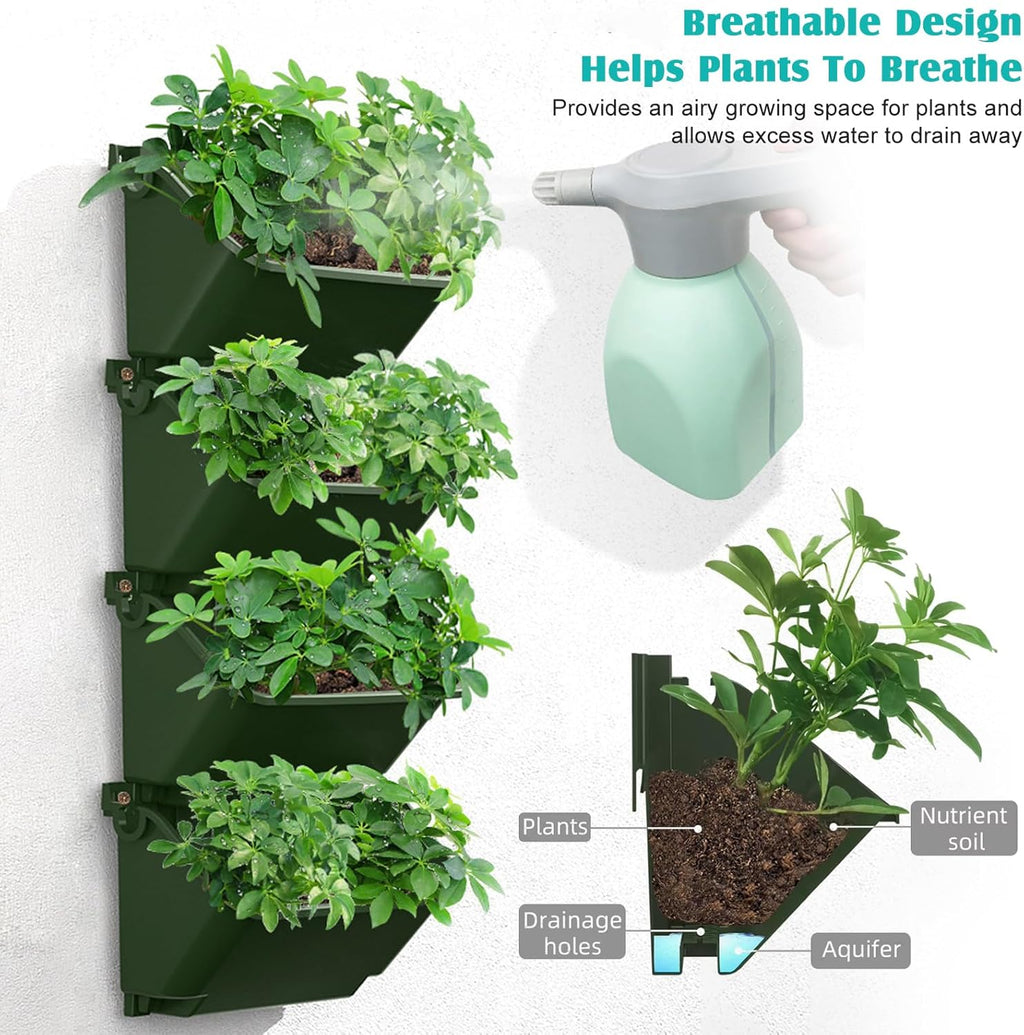 Vertical Wall Planter, 4 Packs Self Watering Wall Planters for Indoor with 3 Pcs Garden Tool Set Vertical Planter Tower for Strawberries Flowers Herbs, 12.9''x5.5'' x26.7''