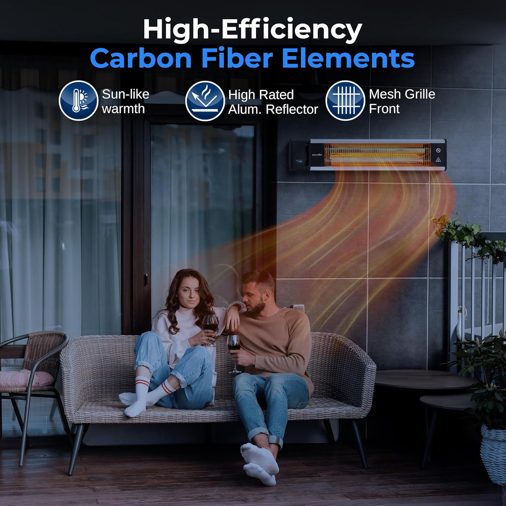 SereneLife Infrared Patio Heater, Wall-Mounted Electric Heater with Remote, 1500W, IP65 Approved, Odorless, Indoor/Outdoor for Patio, Restaurant, Backyard, Garage, Decks