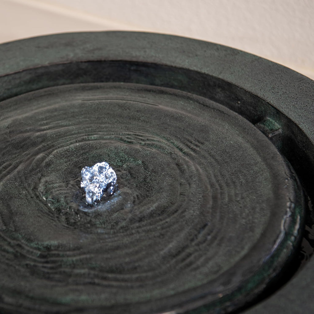 Xbrand 19.8" W Round Polyresin Indoor/Outdoor Sphere Water Bowl w/LED Light, Patio Water Fountain Decor, Dark Green, AMS3542-2