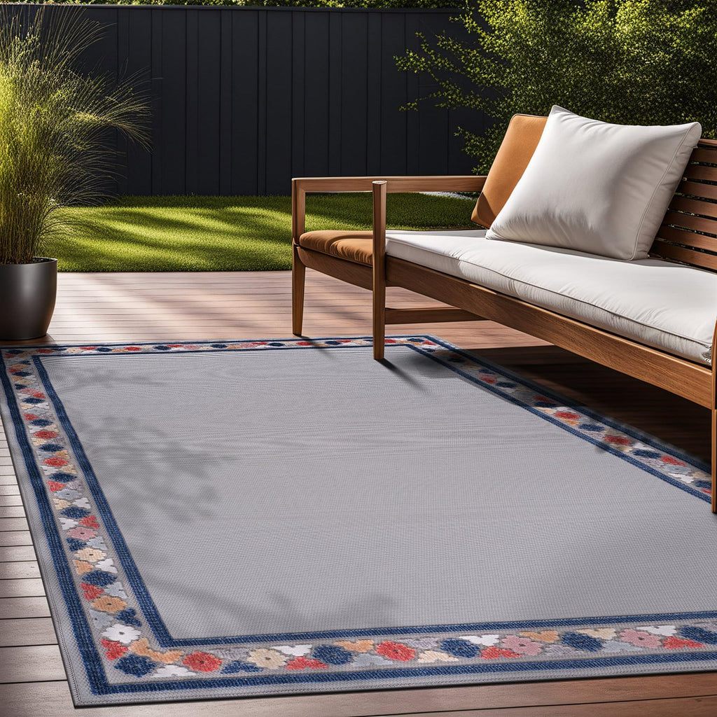 Beverly Rug Outdoor Rug 9x12 Modern Bordered Large Area Rugs for Indoor and Outdoor Patio Easy to Clean Non Shedding Living Room Porch Garden Washable Outside Carpet (9 x 12 Gray)