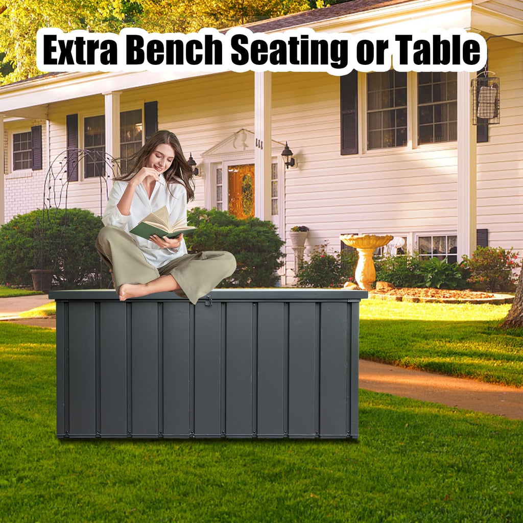 Domi Outdoor Storage Deck Box 120 Gallon, Waterproof Lockable Steel Outdoor Storage Container for Outside Cushions, Garden Tools and Pools Equipment, Gray