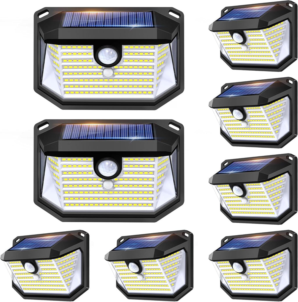 Solar Lights Outdoor Motion Sensor, 178 LED 300LM Waterproof IP65, Wall Mounted Security Light with 3 Modes, 270° Wide AngleWide Angle, Solar Powered for Garden, Yard, Patio, Front Door(8Pack)