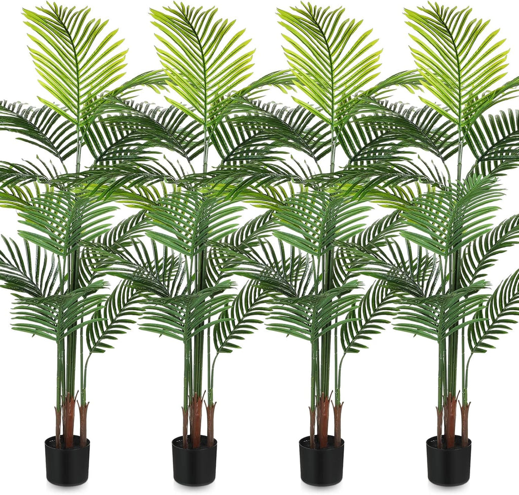 Jexine 4 Pack Artificial Palm Trees 5Ft, Fake Plants Fake Trees Artificial Areca Palm Plants for Outdoor Indoor Faux Palm Tree in Pot for Pool Home Decor Office Housewarming Gift Modern Decoration