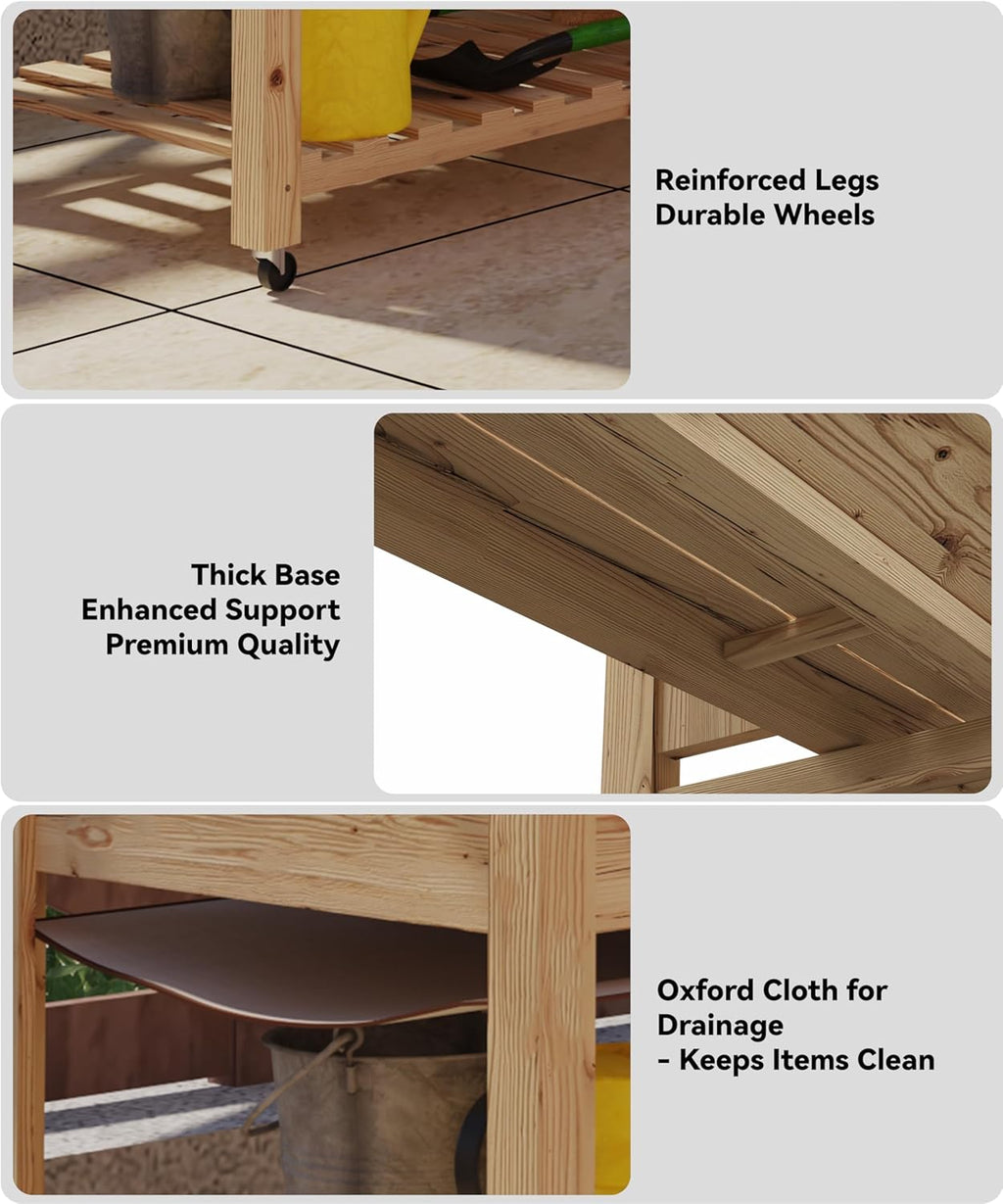 Outdoor Raised Garden Beds with Lockable Wheels Elevated Wooden Growing Bed for Flowers, Vegetables,Planter Box with Legs & Storage Shelf for Backyard, Patio, Balcony