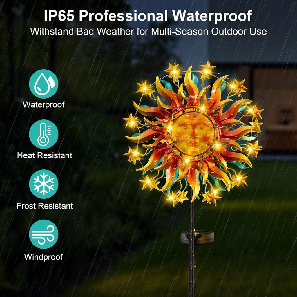 Solar Wind Spinners for Yard Garden - 60.3 Inch 360° Metal Sun Wind Sculptures Outdoor Clearance Kinetic Windmills with Vine String Shining LED Lights for Patio, Lawn Xmas Garden Decoration