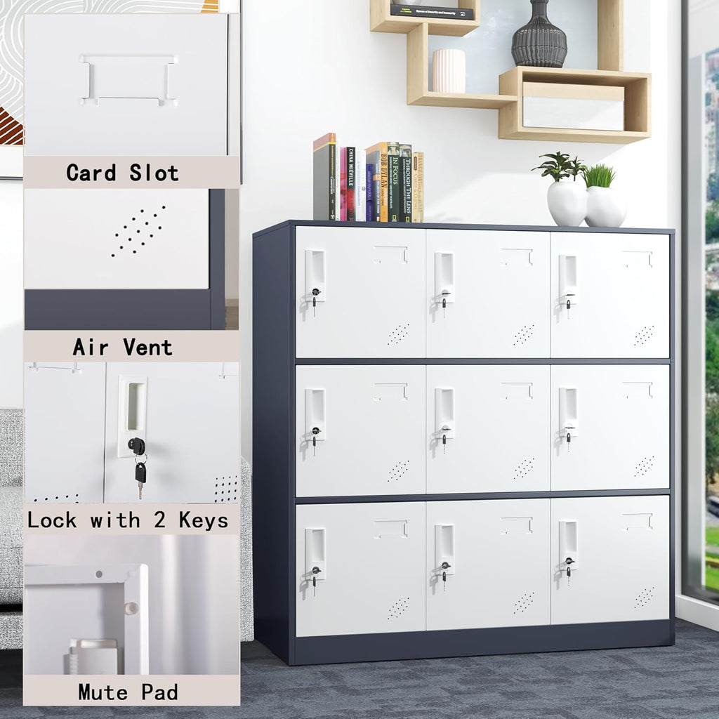 9 Door Metal Storage Locker for Employee,School,Office,Gym,Garage,Locker Cabinet with Lock and Card Slot (9 Door, Grey)