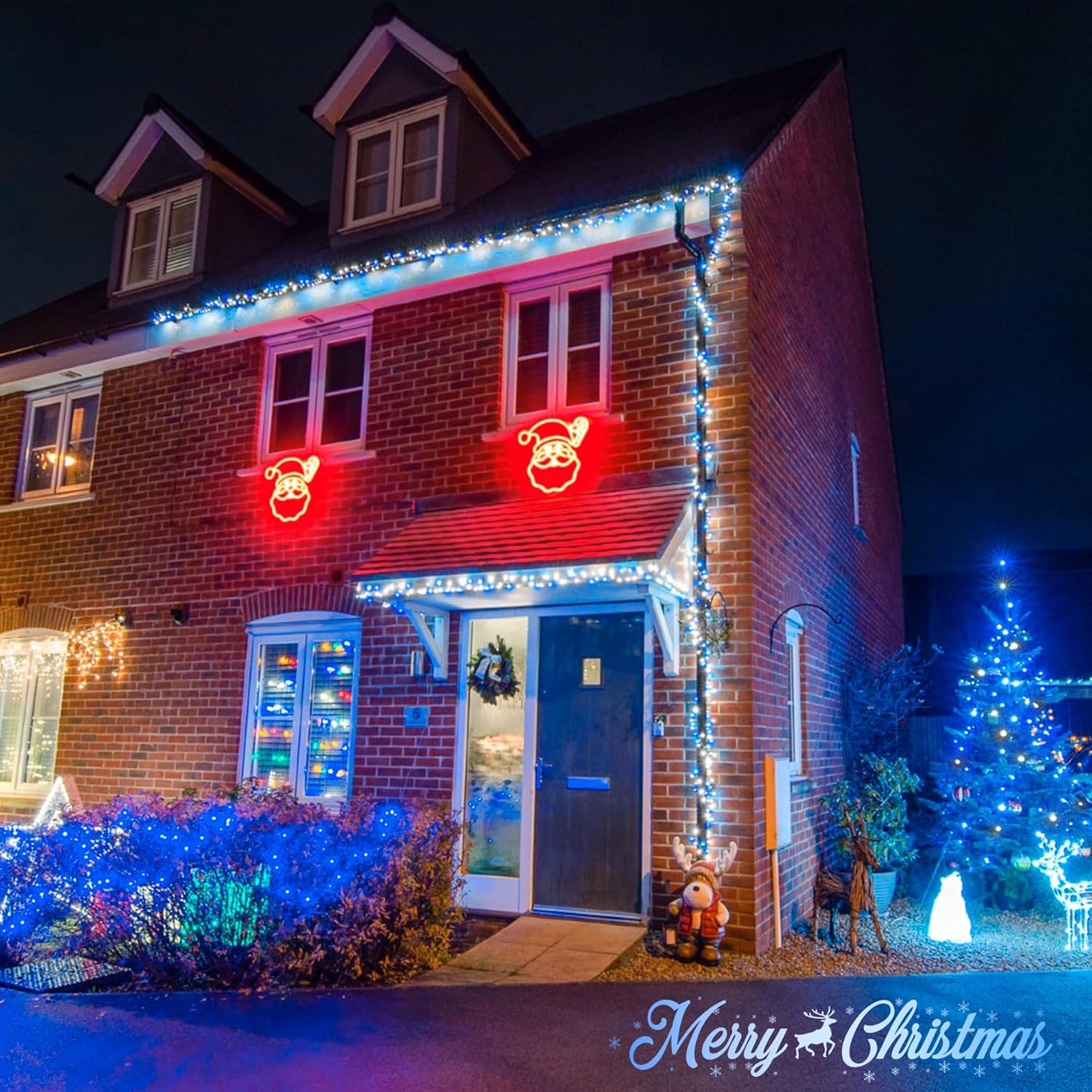 JMEXSUSS Connectable Blue and White Christmas Lights, 8 Modes 100 LED Twinkle String Lights Indoor, Clear Wire Plug-in Christmas String Lights Outdoor Waterproof