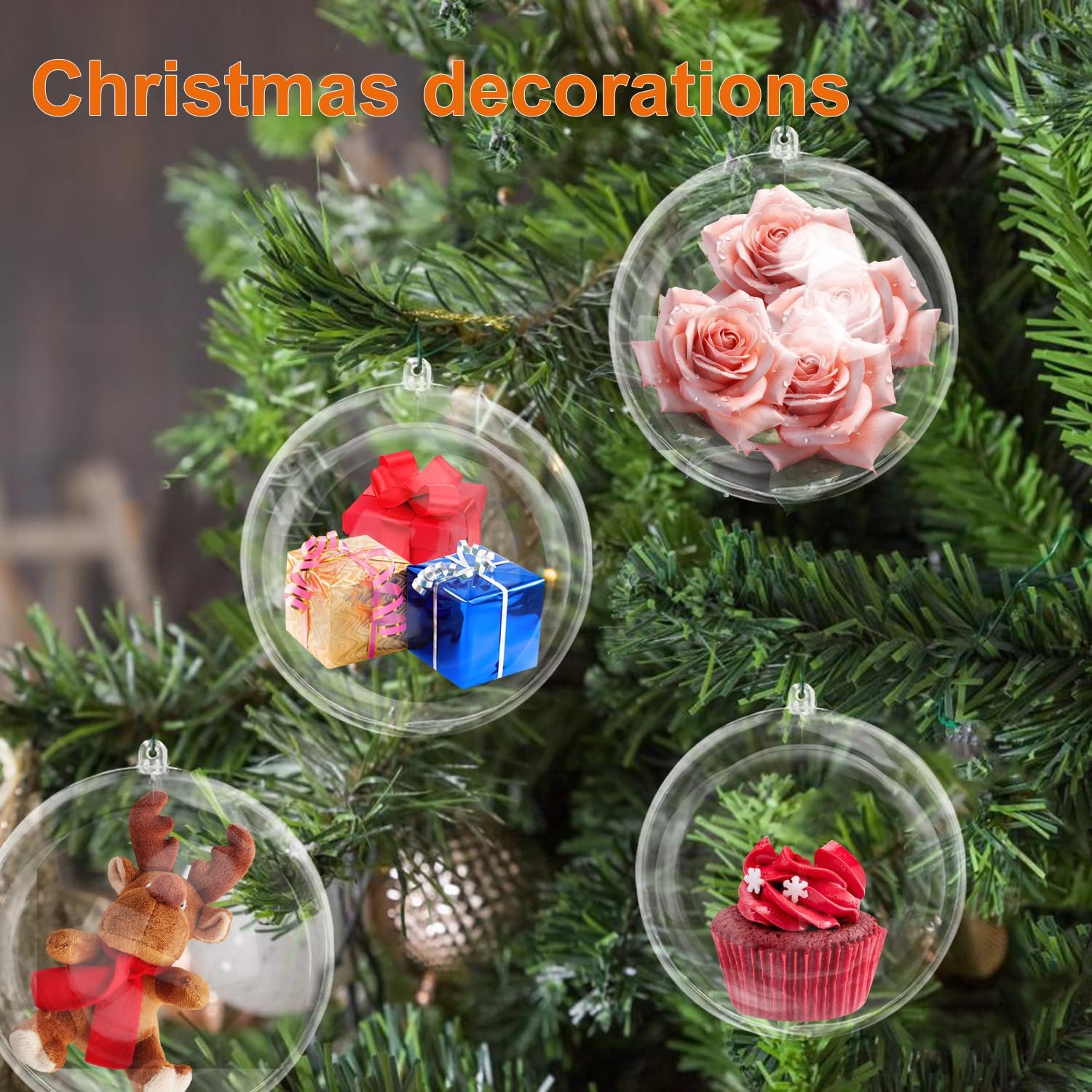 40 Pcs 4 Inch Clear Acrylic Fillable Balls, Christmas DIY Fillable Ornaments Balls, Acrylic Ornaments Ball for Christmas, Holidays, Weddings, Parties, and Home Decor