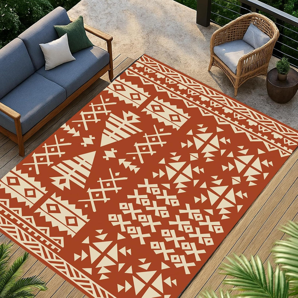 WILDROOTS 6x9 Feet Plastic Exotic Red Outdoor Rug, Stain Resistant Waterproof Reversible Outdoor Patio Rug, Fade Resistant Camping Rug