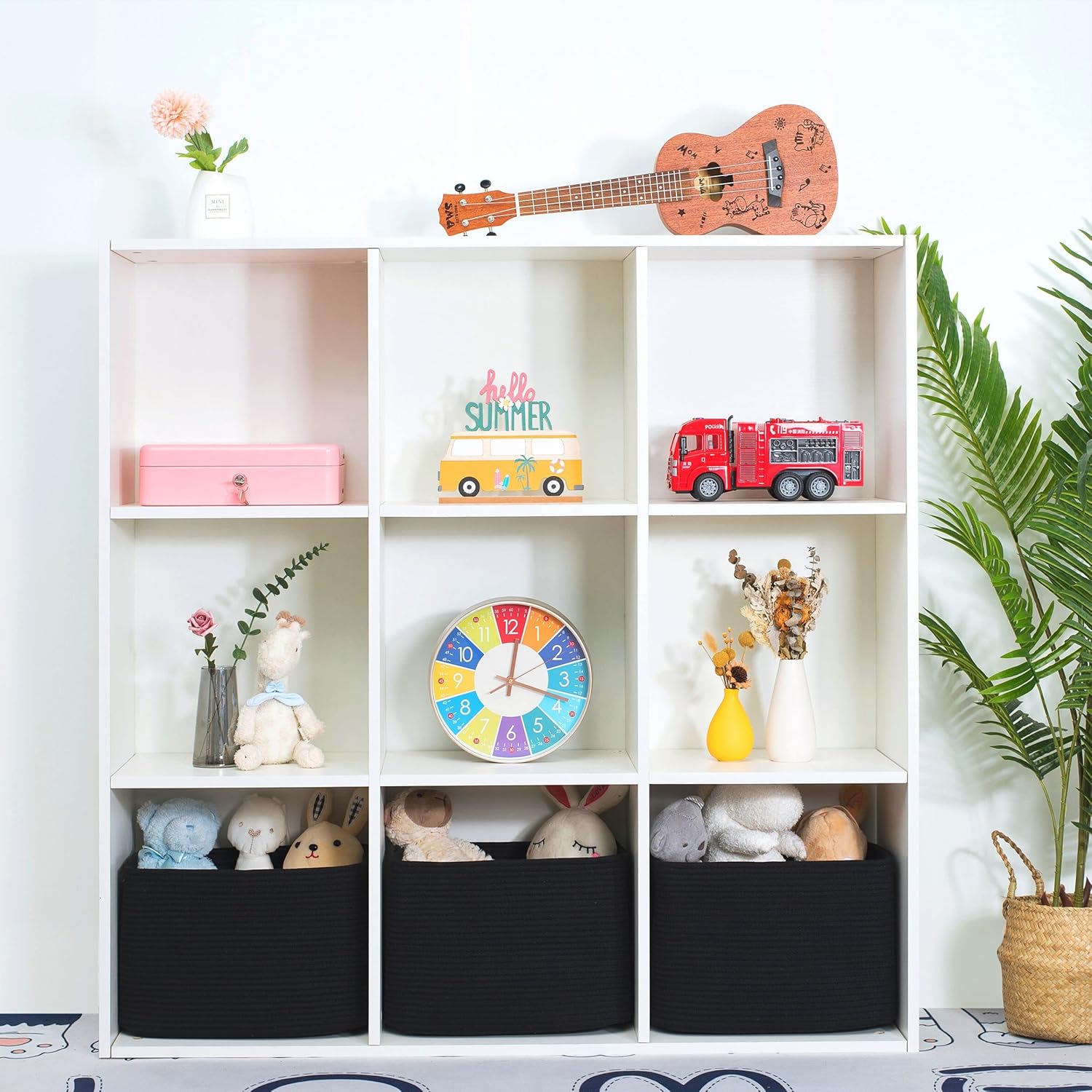 MINTWOOD Design Storage Basket for Shelves, Decorative Baskets for Organizing, Book Basket, Storage Cube Bin Box, Woven Closet Organizer, Pantry Closet and Shoe Basket, Full Black