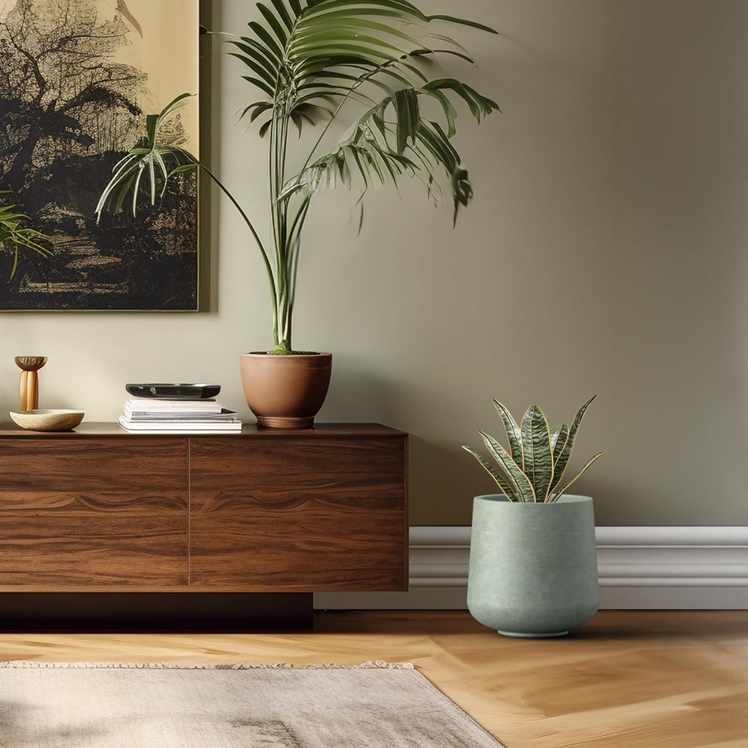 Kante 11.6" Dia Round Concrete Planter, Outdoor Indoor Large Plant Pots Containers with Drainage Hole and Rubber Plug for Home Garden Patio, Mint Green