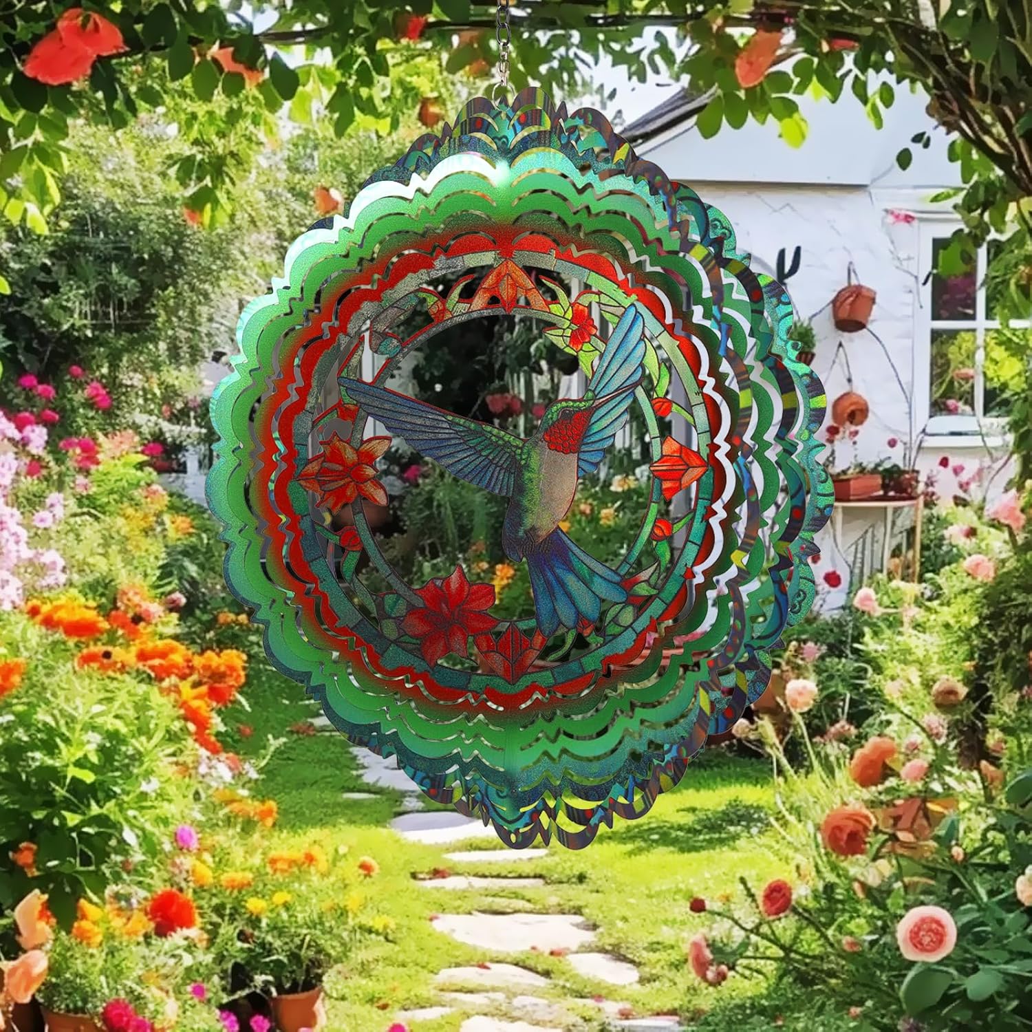 Wind Spinners Outdoor Hummingbird - Birthday Gifts for Women Mom Wife, Hanging Wind Sculptures Wind Spinners, 12 inch 3D Wind Spinner for Garden Decor for Outside, Garden, Patio, Yard, Outdoor