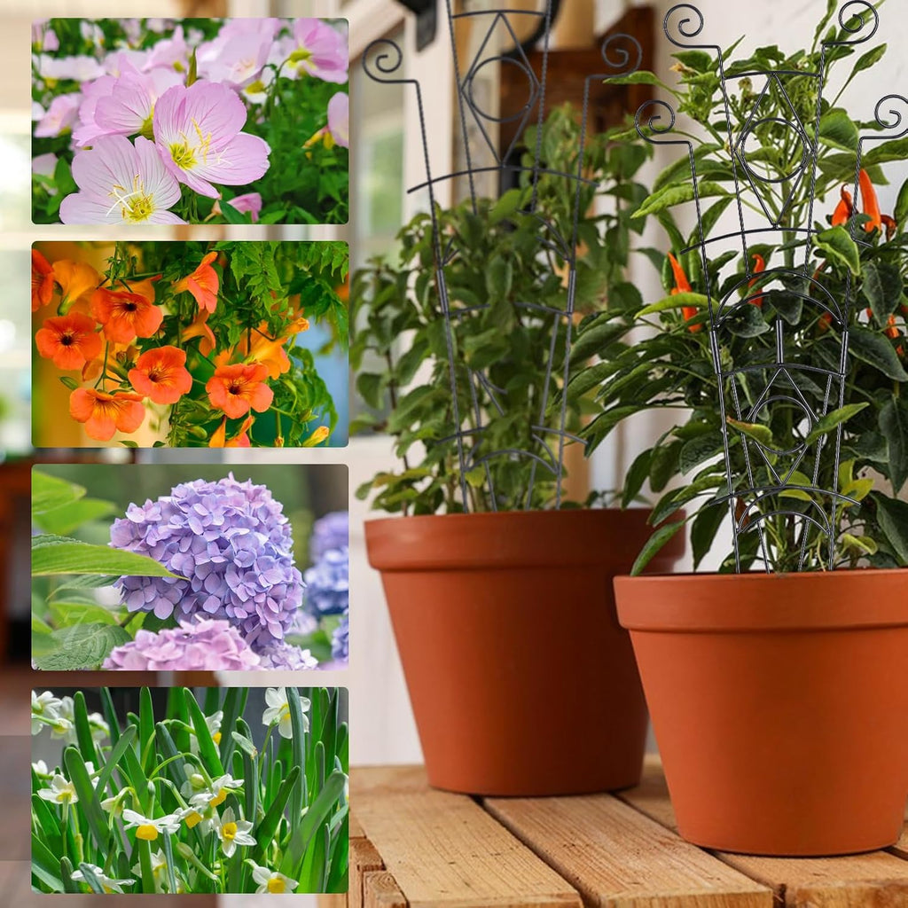 Stackable Metal Trellis for Climbing Plants Outdoor & Indoor - 4 Pack Garden Trellis for Potted Plants, Rust-Resistant Plant Support Stakes for Vines, Flowers - Sturdy Plant Trellis