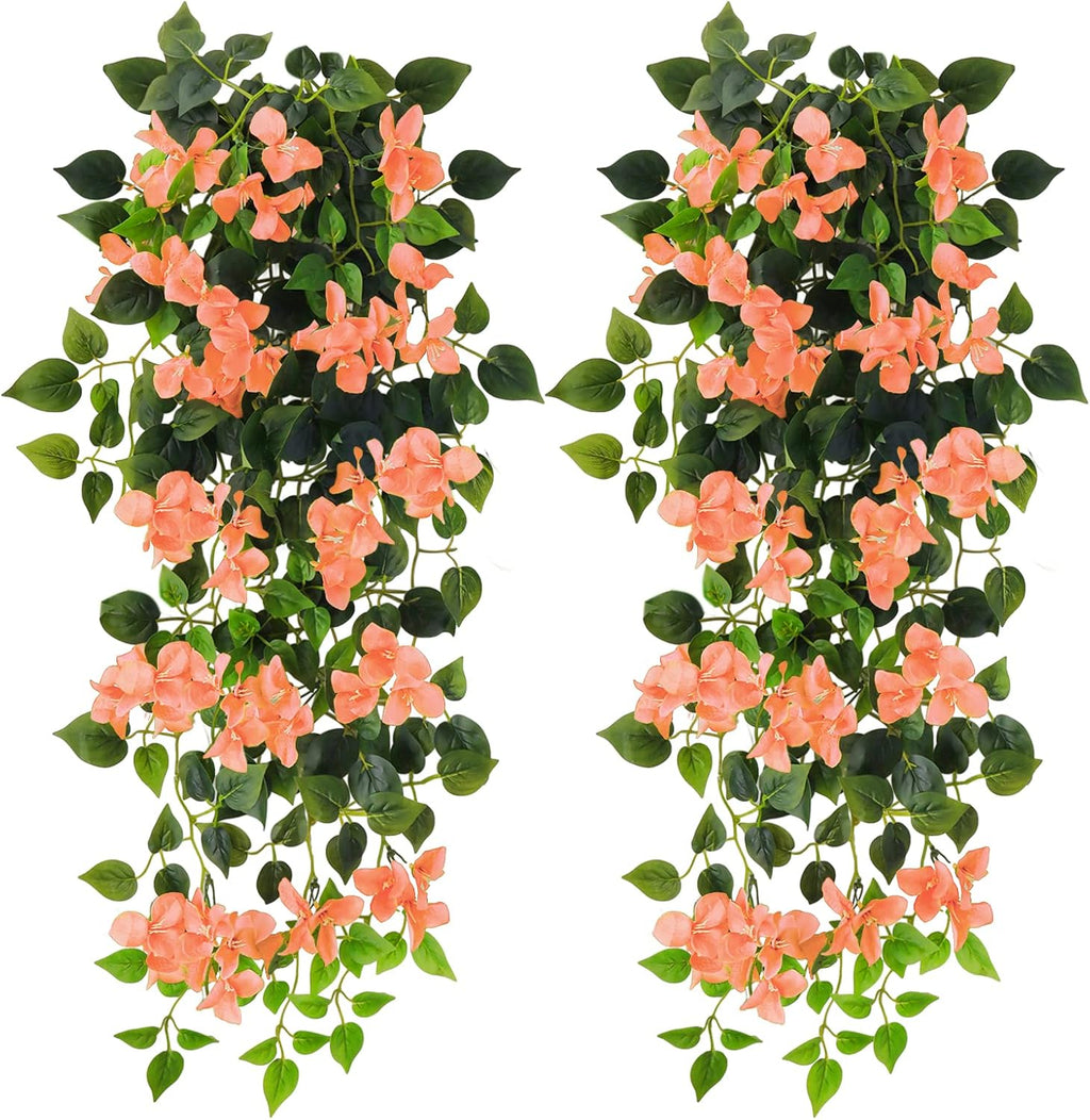 Artificial Hanging Flowers Bougainvillea, UV Resistant Fake Plastic Faux Flower Fabric Vine for Indoor Outdoor Garden Porch Eave Wedding Wall Décor Fall Decorations