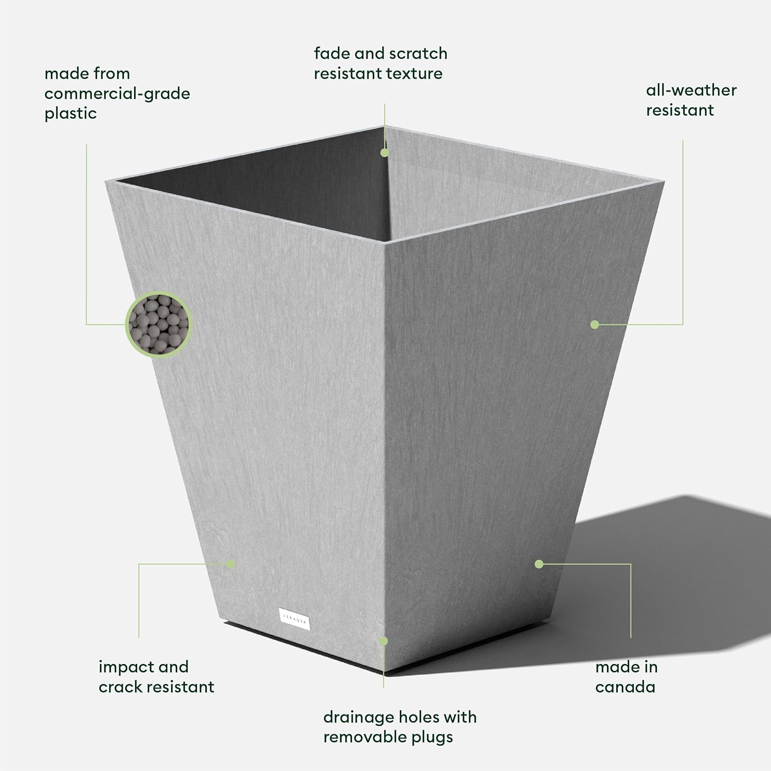 Veradek Nobleton Indoor/Outdoor Wide Square Planter (Light Grey, 22 inch - 2 Pack with 2 Saucer Trays)