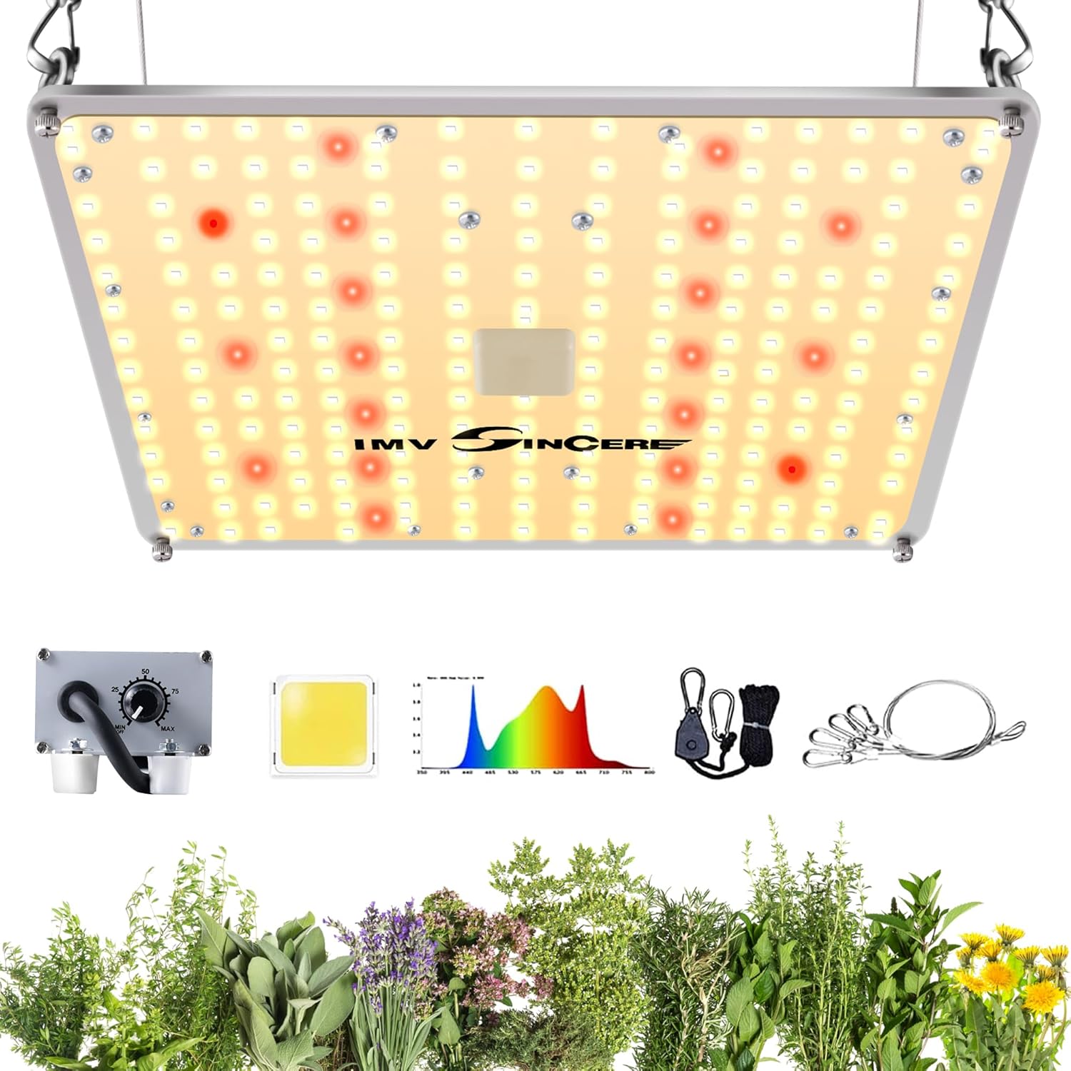 IMVSINCERE LED Grow Lights, 2025 100W Full Spectrum Grow Light with Samsung LM301 Diodes, Seedling, Veg & Bloom, Dimmable Sunlike for Indoor Plants 3x3 Grow Tents High PPFD
