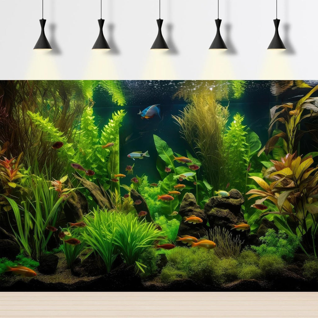 Aquarium Background Tropical Freshwater Colorful Fish Plants Fish Tank Background Tranquil Under The Sea Aquatic Plants Cork Redwood Root Lush Green Moss Reptile Tank Terrarium Background 36x24in