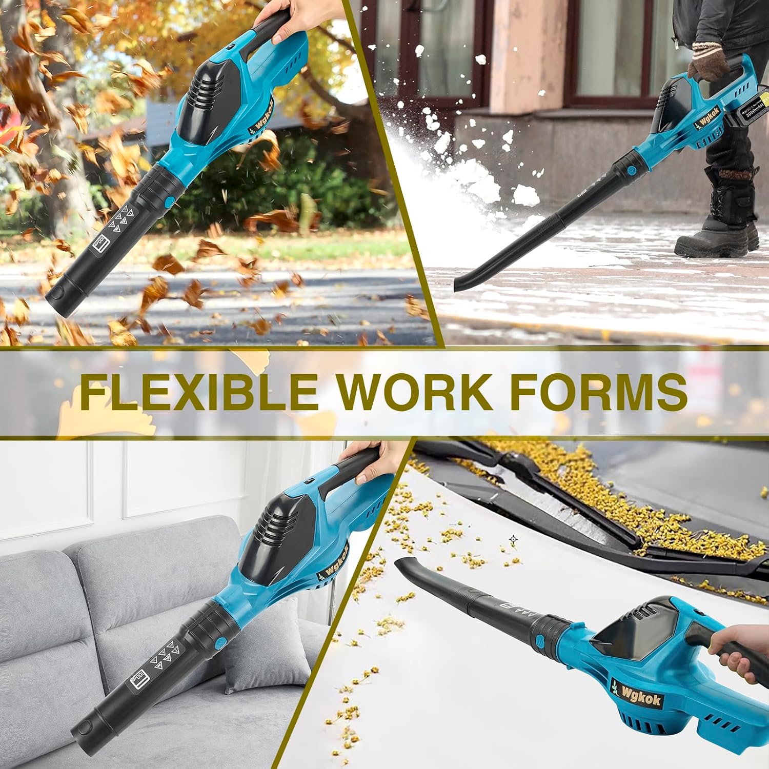 Wgkok Leaf Blower Cordless - 21V 5-Speed Mode Electric Cordless Leaf Blower with 2 Batteries and Charger, 2.0Ah Lightweight Battery Powered Leaf Blowers for Lawn Care, Patio, Blowing Leaves (Blue)