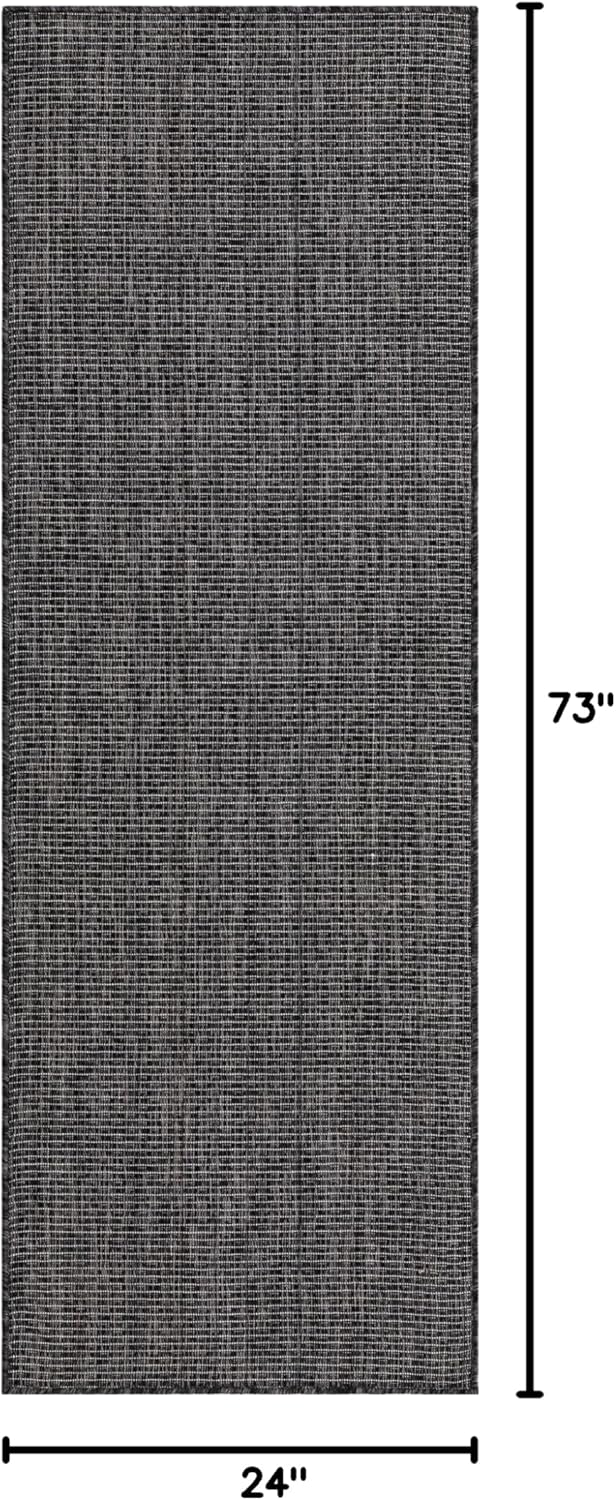 Unique Loom Collection Casual Transitional Solid Heathered Indoor/Outdoor Flatweave Area Rug (2' x 6' 1" Runner, Black/Ivory)