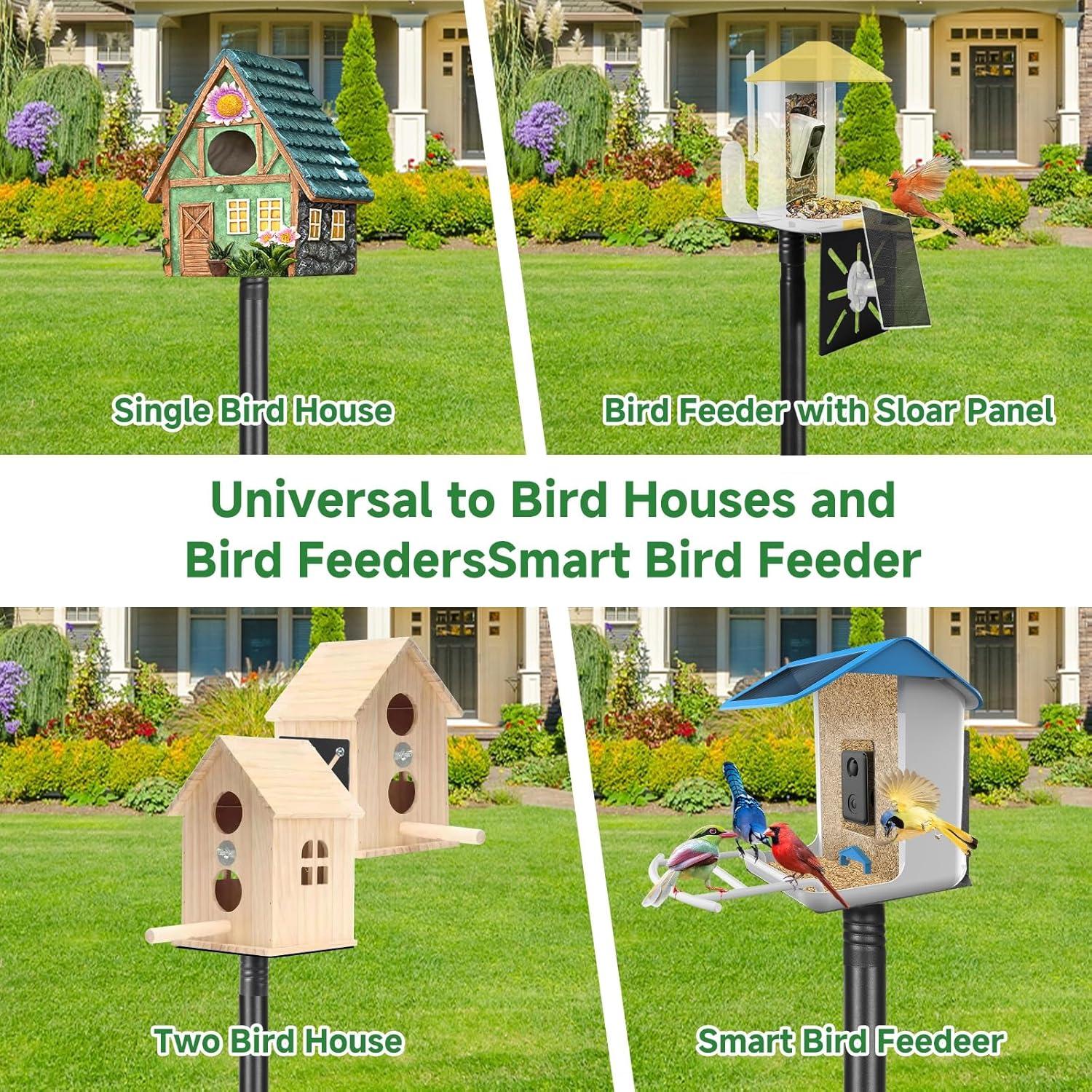 Smart Bird Feeder Pole-Heavy Duty Adjustable 3-6.6ft Universal Birdhouse Stand Mount for Backyard&Outdoor Bird Houses/Cameras (80'Pole)