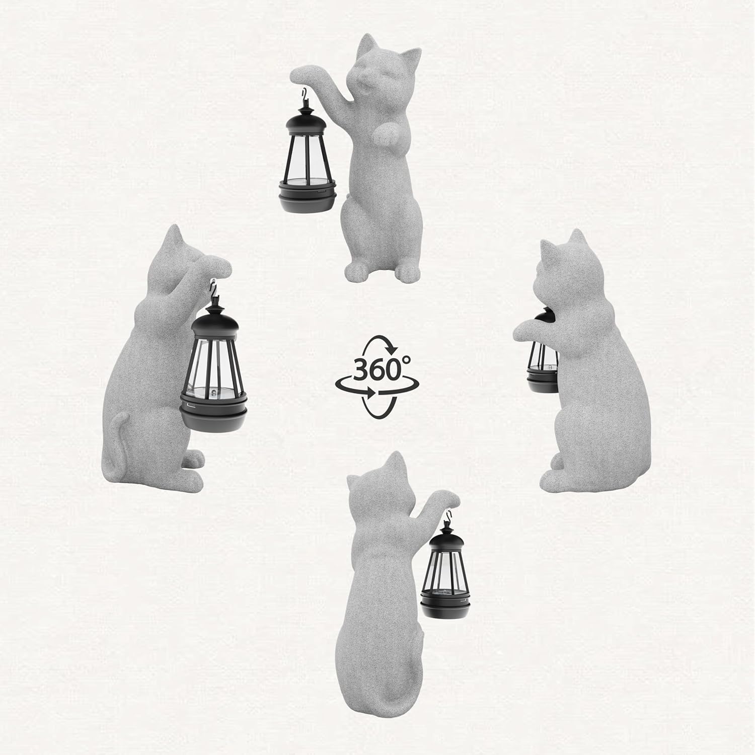 Garden Decoration, Figurine, Lawn Statue, Sculpture Ornament, Animal Figurine - Cat Resin Statue with Lantern (Hand)