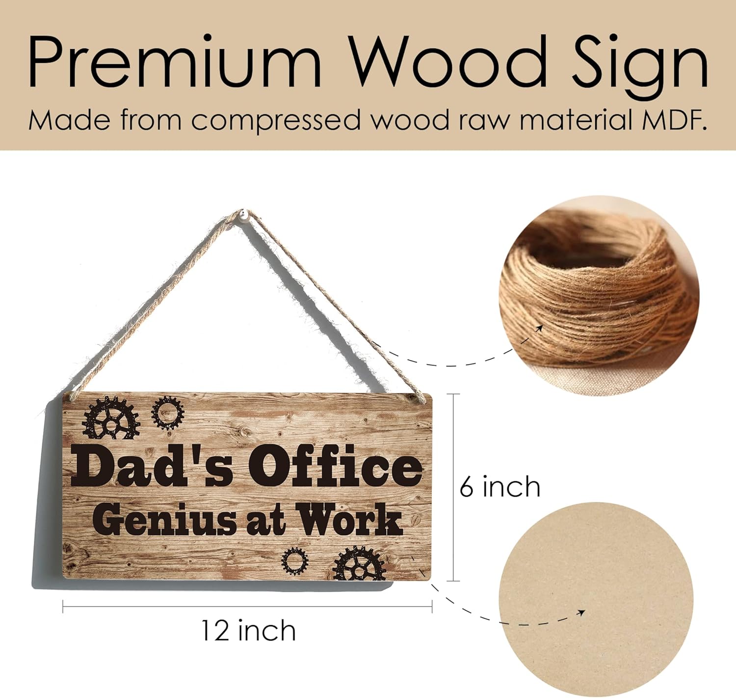 Dad Sign Gift Farmhouse Dad's Office Genius At Work Wooden Hanging Sign Plaque Retro Wall Art Decor Home Decoration 12 x 6 Inches