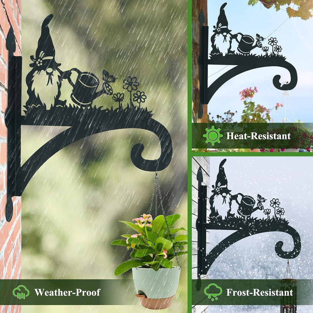 Hanging Plant Bracket Heavy Duty Iron Ornamental Gnome Silhouette Hanging Plant Hangers Outdoor 12 inch Hanging Basket Bracket Hook Wall Mounted for Flower Pot, Lantern, Bird Feeder, Wind Chimes