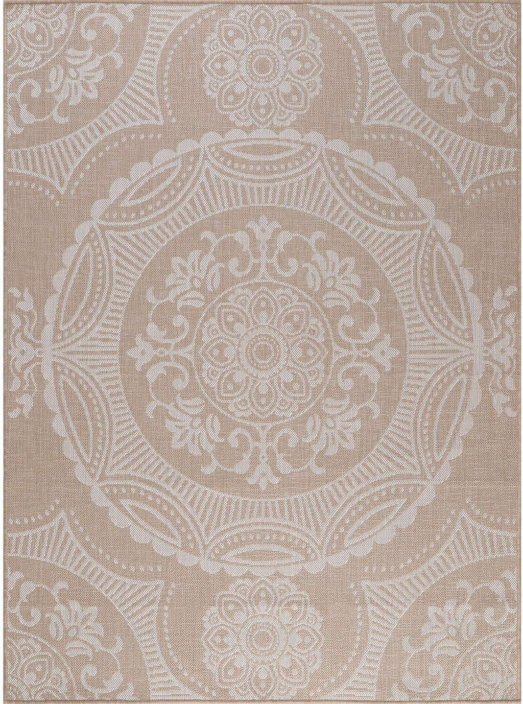 Medallion Outdoor Rug 6x9 Washable Outside Carpet for Indoor Patio Porch Waterproof Easy Cleaning Non Shedding Area Rugs Beige 6 x 9