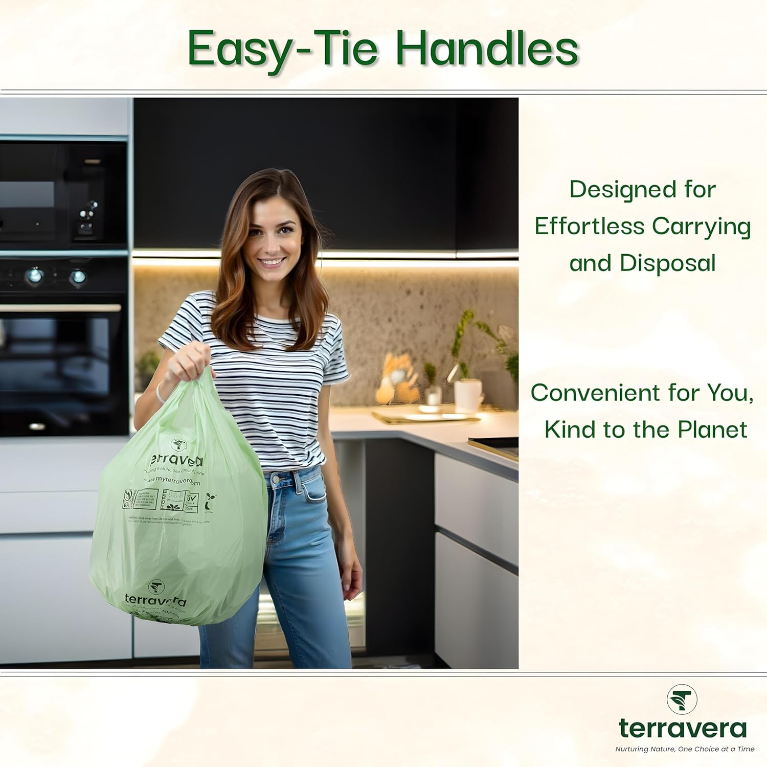 13 Gallon Compostable Trash Bags - Handle Tie | Extra Thick 1 mil|BPI & OK Home Certified ASTM D6400 Standards | Food Scraps, Kitchen Trash, Home & Yard Waste Bags | 30 Count compost bags