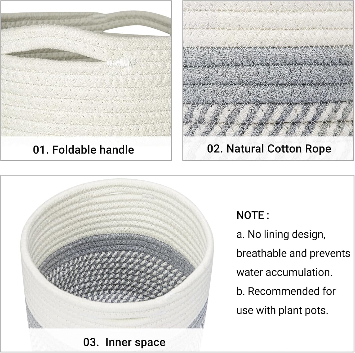 Dahey Jute Cotton Rope Plant Basket Mini Woven Storage Basket for Up to 7" Planter, Decorative Flower Pot Cover Closet Storage Bin Table Desk Organizer Modern Home Decor, Grey