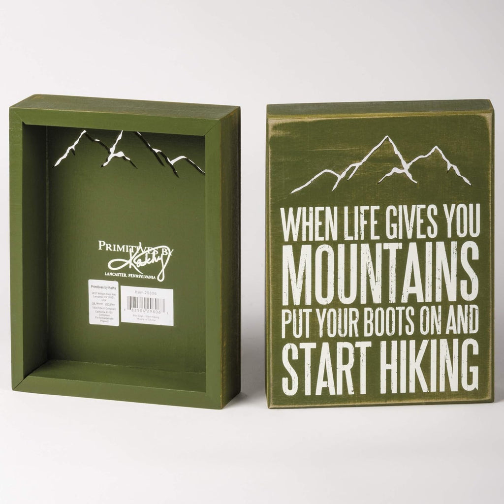 Primitives by Kathy 29806 Distressed Green Box Sign, 6 x 8-Inches, Start Hiking