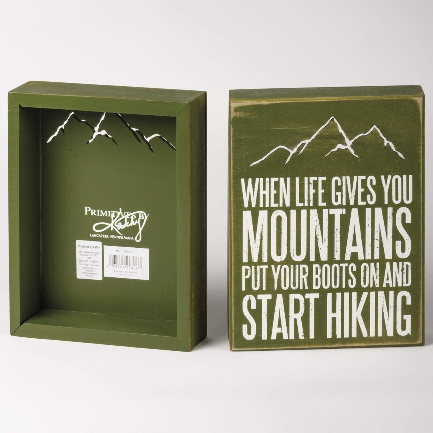 Primitives by Kathy 29806 Distressed Green Box Sign, 6 x 8-Inches, Start Hiking